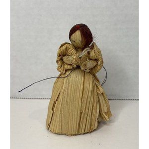 Vintage Corn Husk Christmas Ornament Angel  Primitive  Folk Art